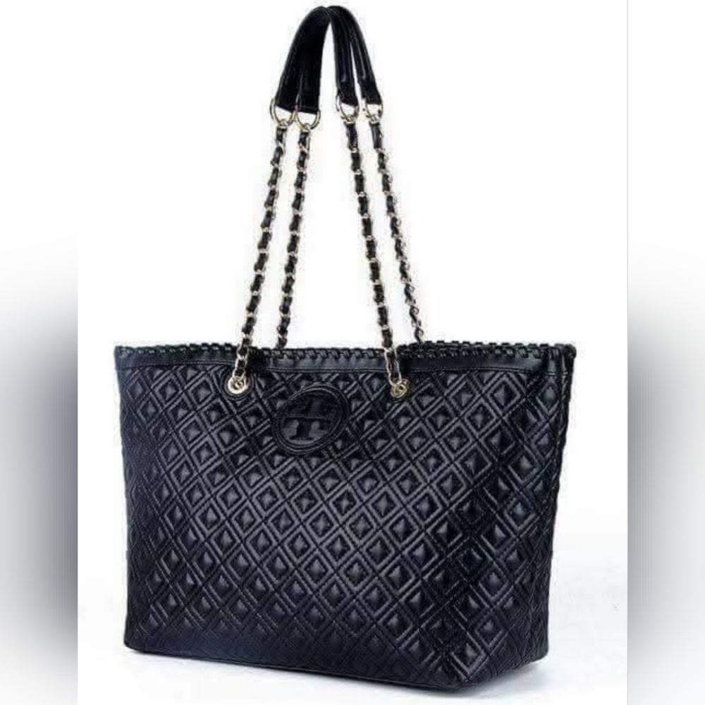 Tory Burch Quilted Black Leather Tote